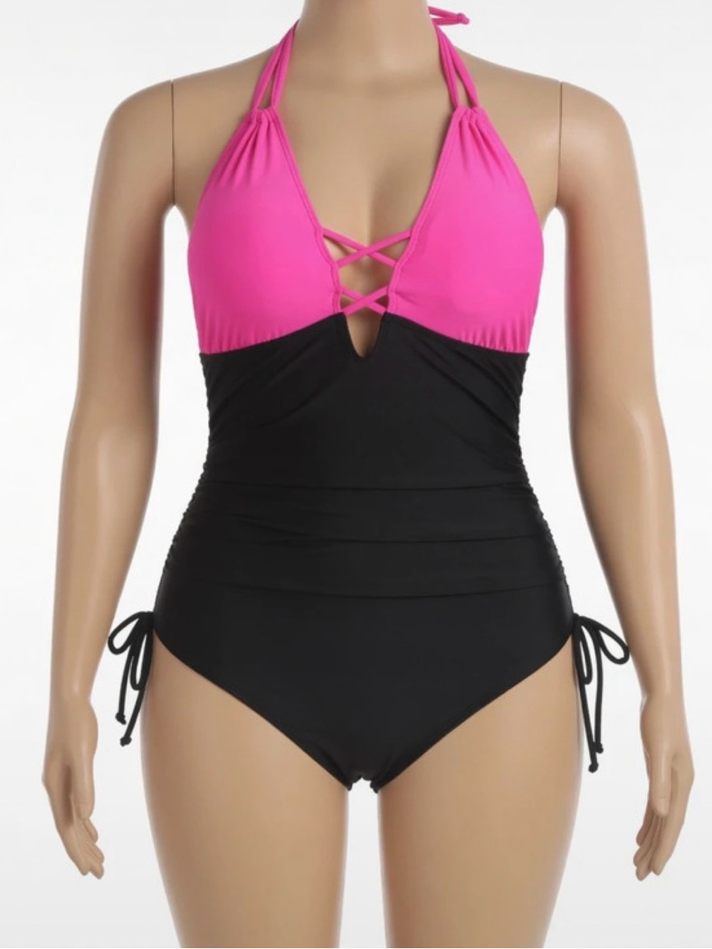 NWT Aqua Eve plus Pink and Black Halter One-Piece Swimsuit Sz 16